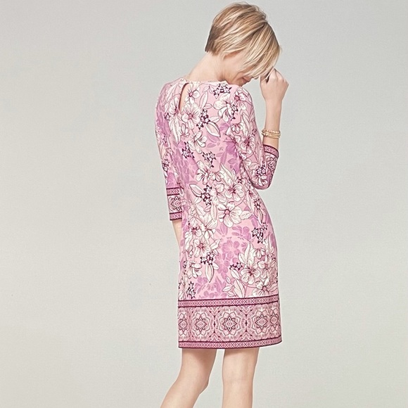 WHBM 3/4 Sleeve Floral Print Knit Shift Dress XXS - Picture 2 of 11